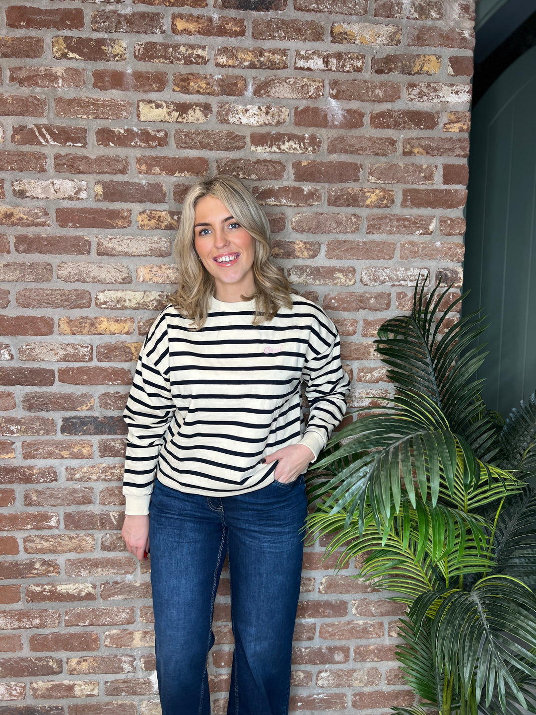 Saint Tropez Striped Sweatshirt In Off white & Navy