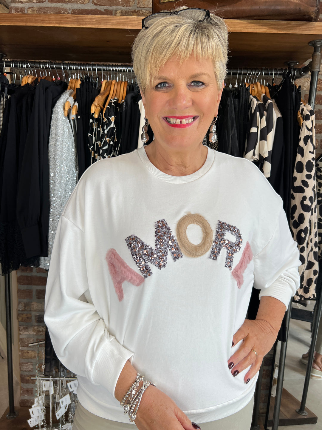 More & More Collar Amore Sweatshirt In Cream Melange