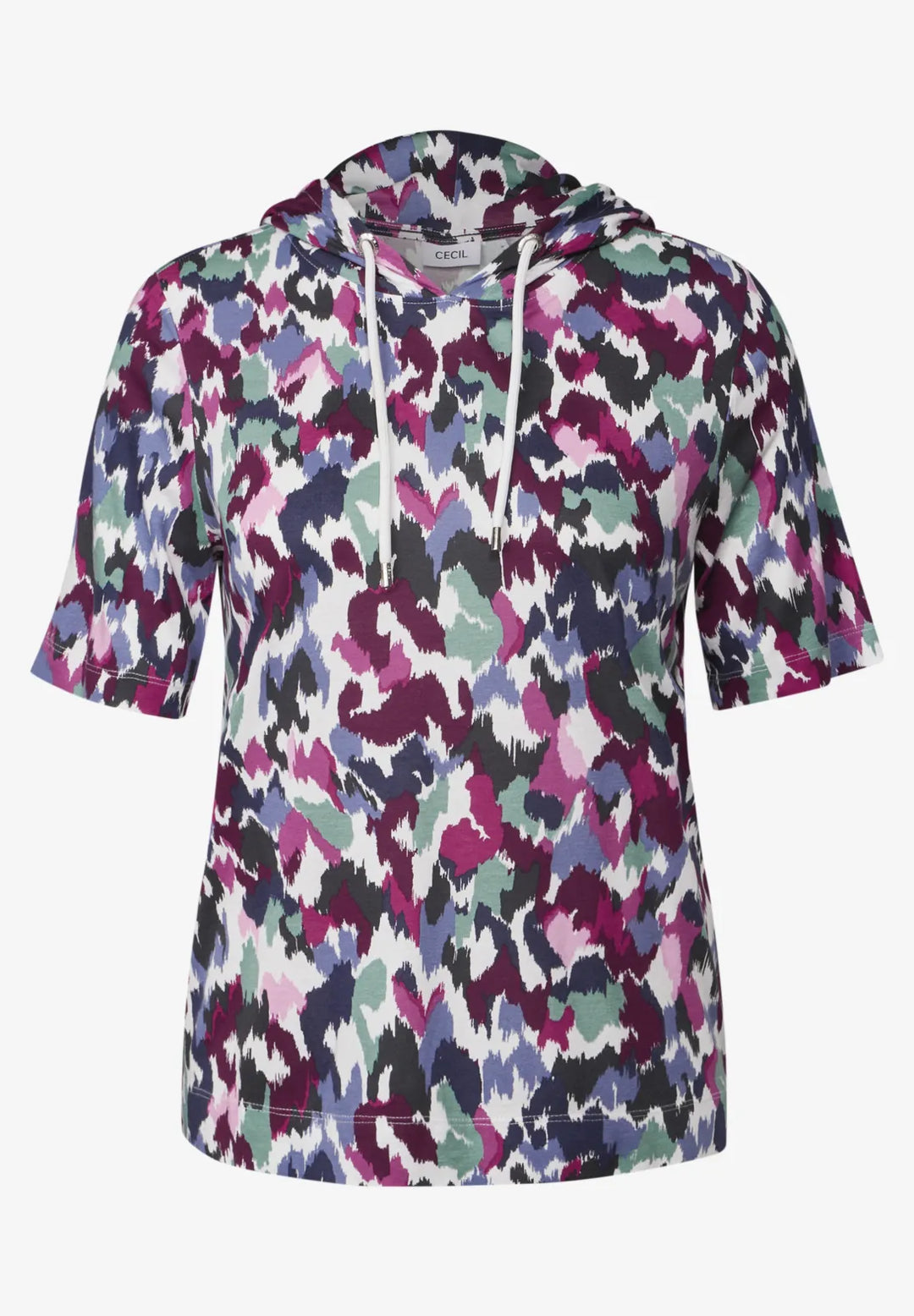 Cecil Hooded Patterned T-Shirt In Vanilla White