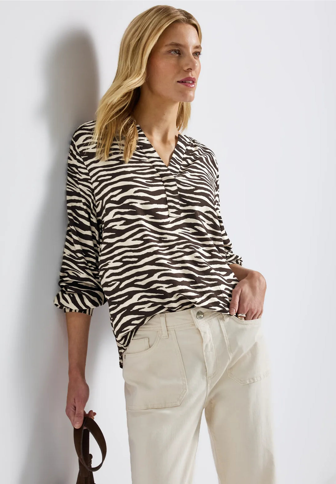 Street One Zebra Print Blouse In Roast Brown