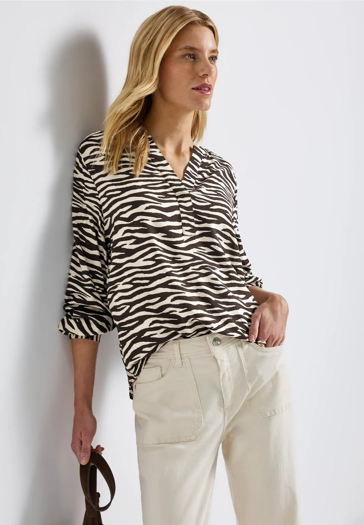 Street One Zebra Print Blouse In Roast Brown