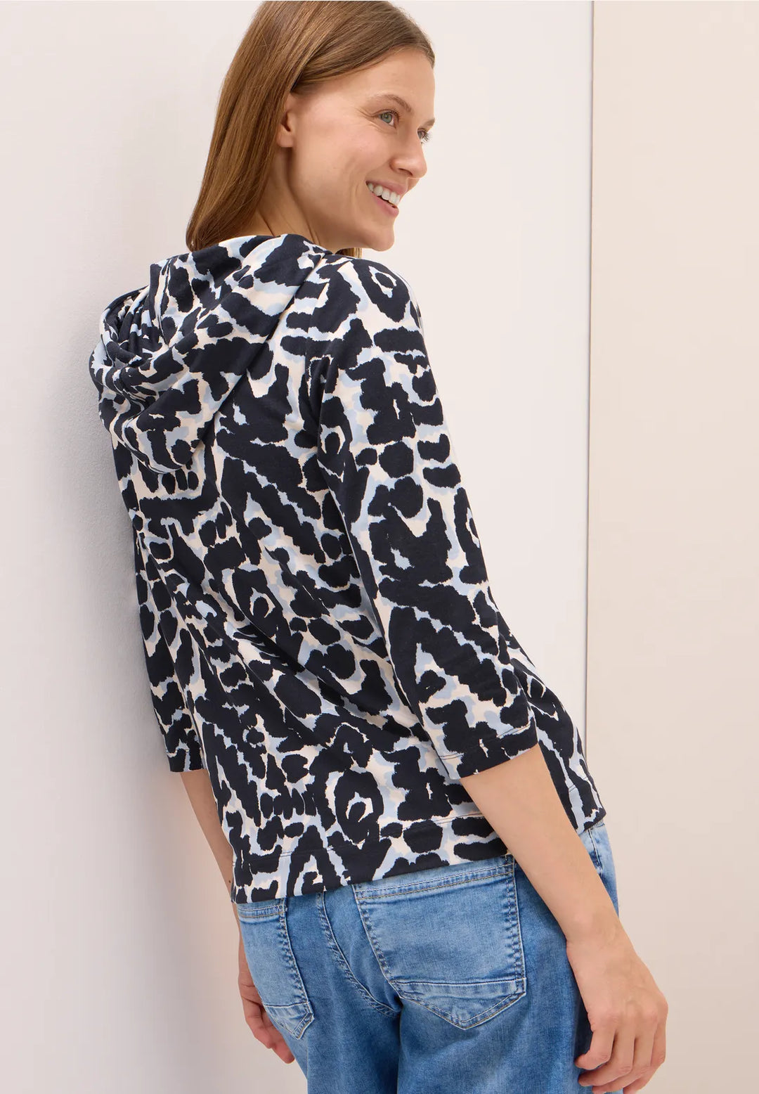 Cecil Patterned Hoodie In Urban Dark Blue