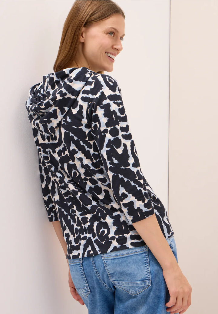 Cecil Patterned Hoodie In Urban Dark Blue