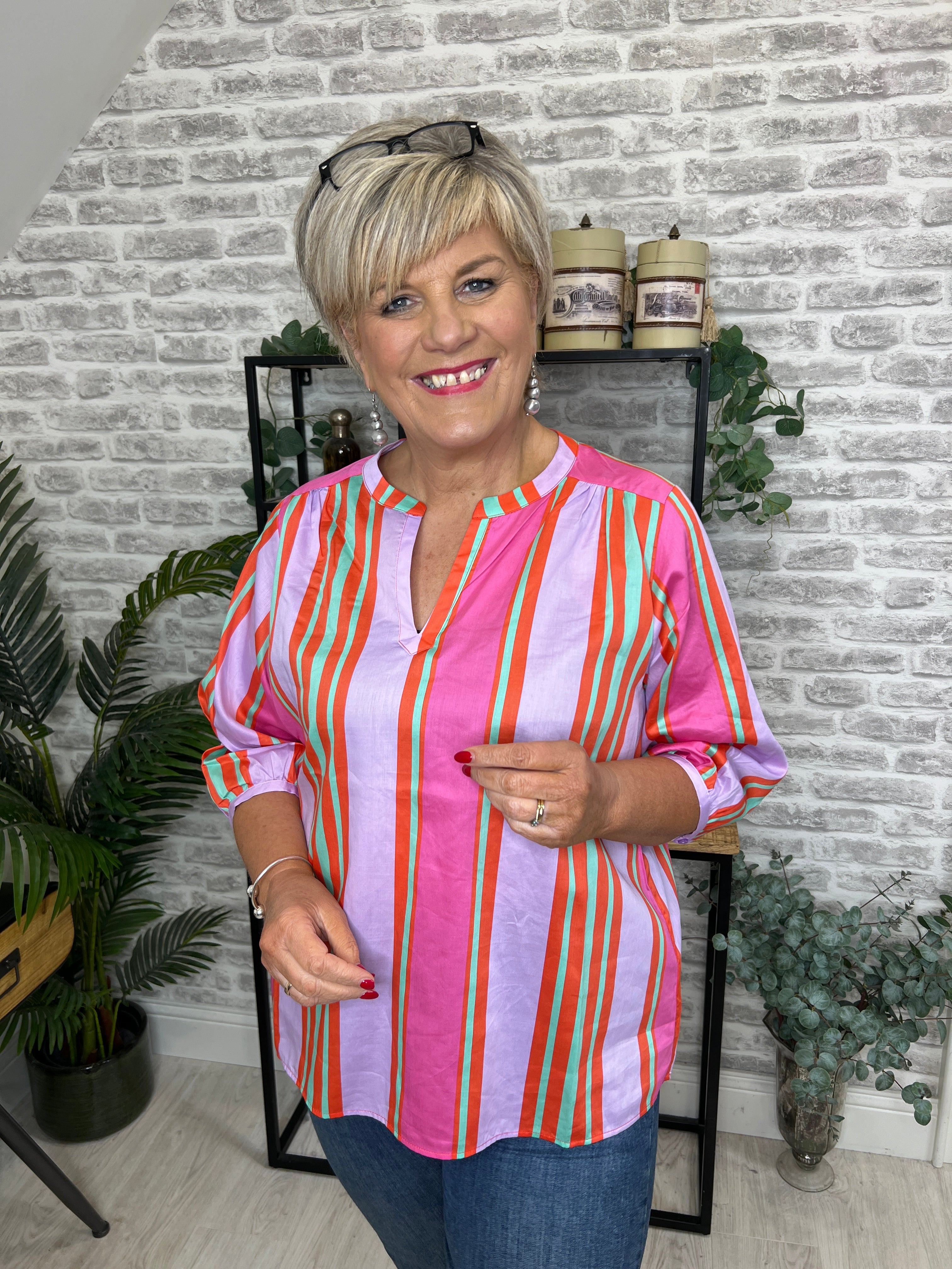 Milano Italy Striped Blouse In Multi