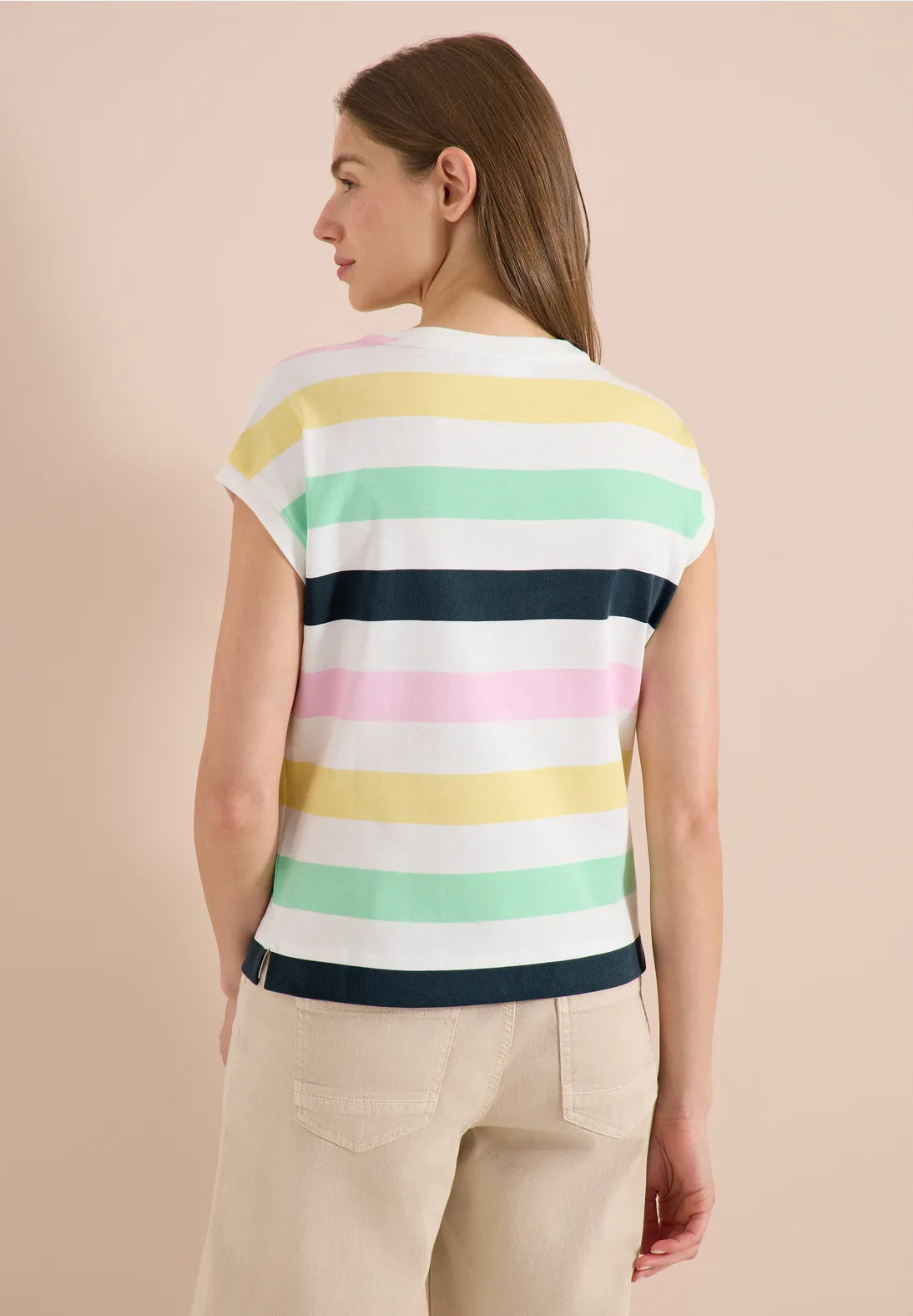 Cecil multi stripe T-shirt in Vanilla White