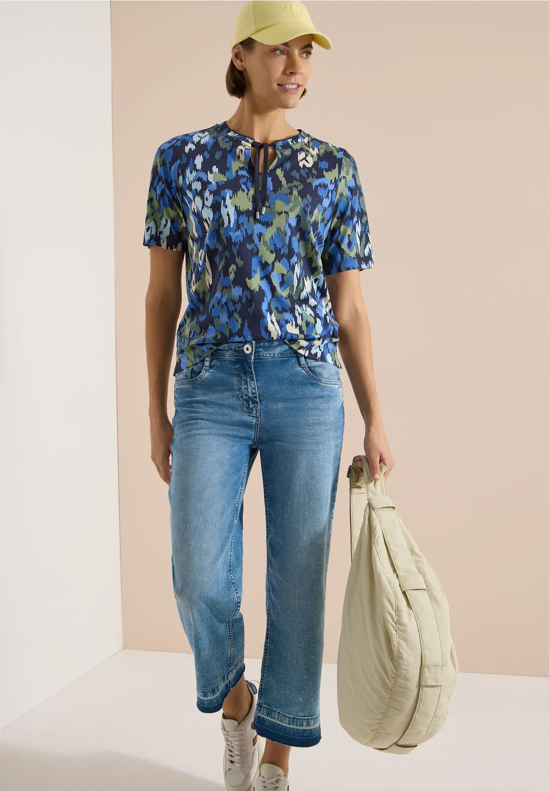 Cecil Patterned T-shirt With Toggles In Urban Dark Blue