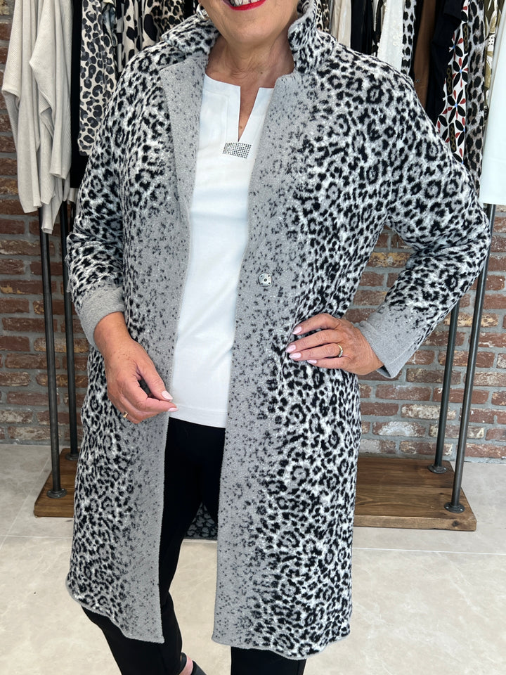 Monari Knitted Cardigan With Leopard Pattern In Griege