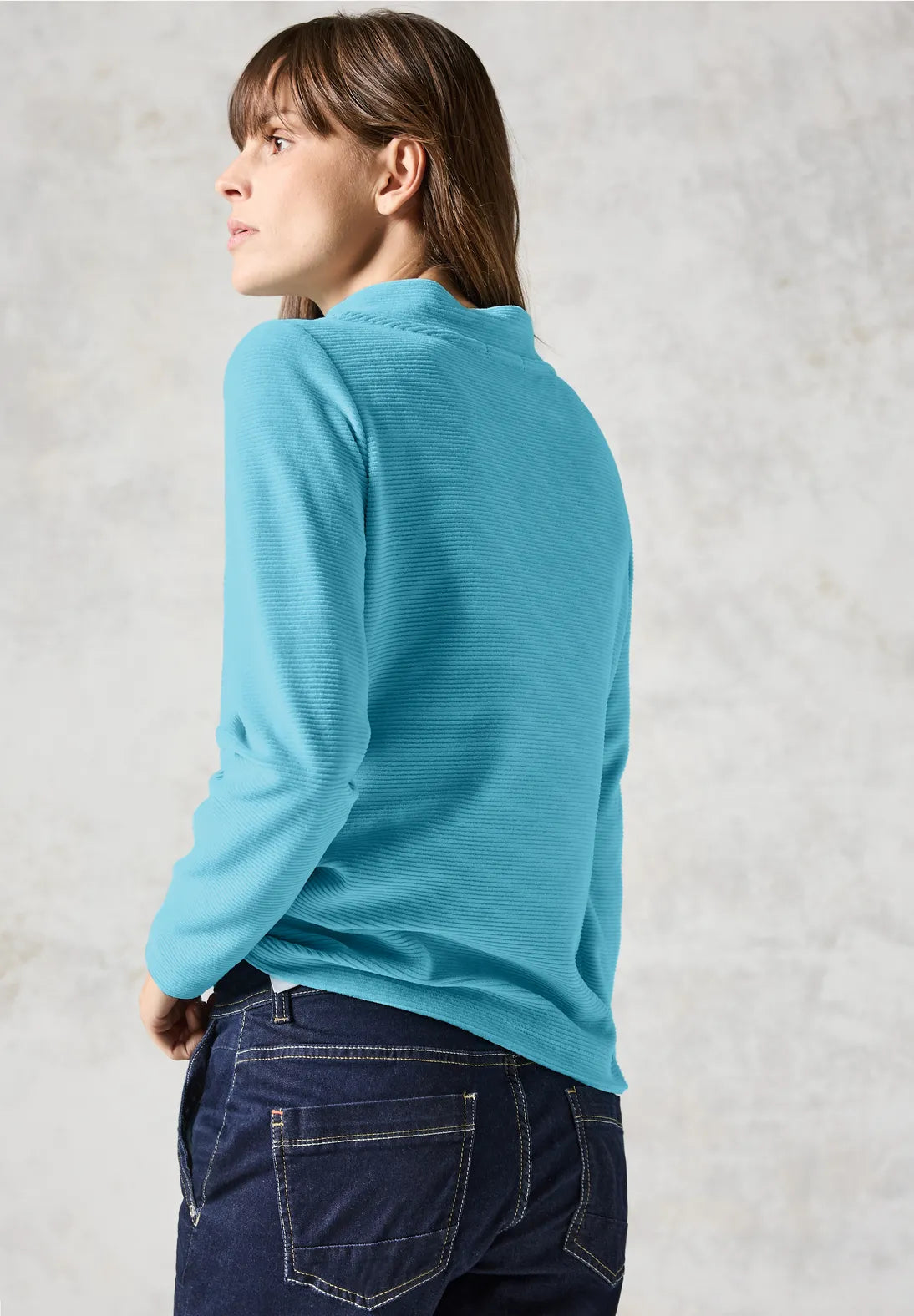 Cecil Cord Funnel Neck Top In Turquoise