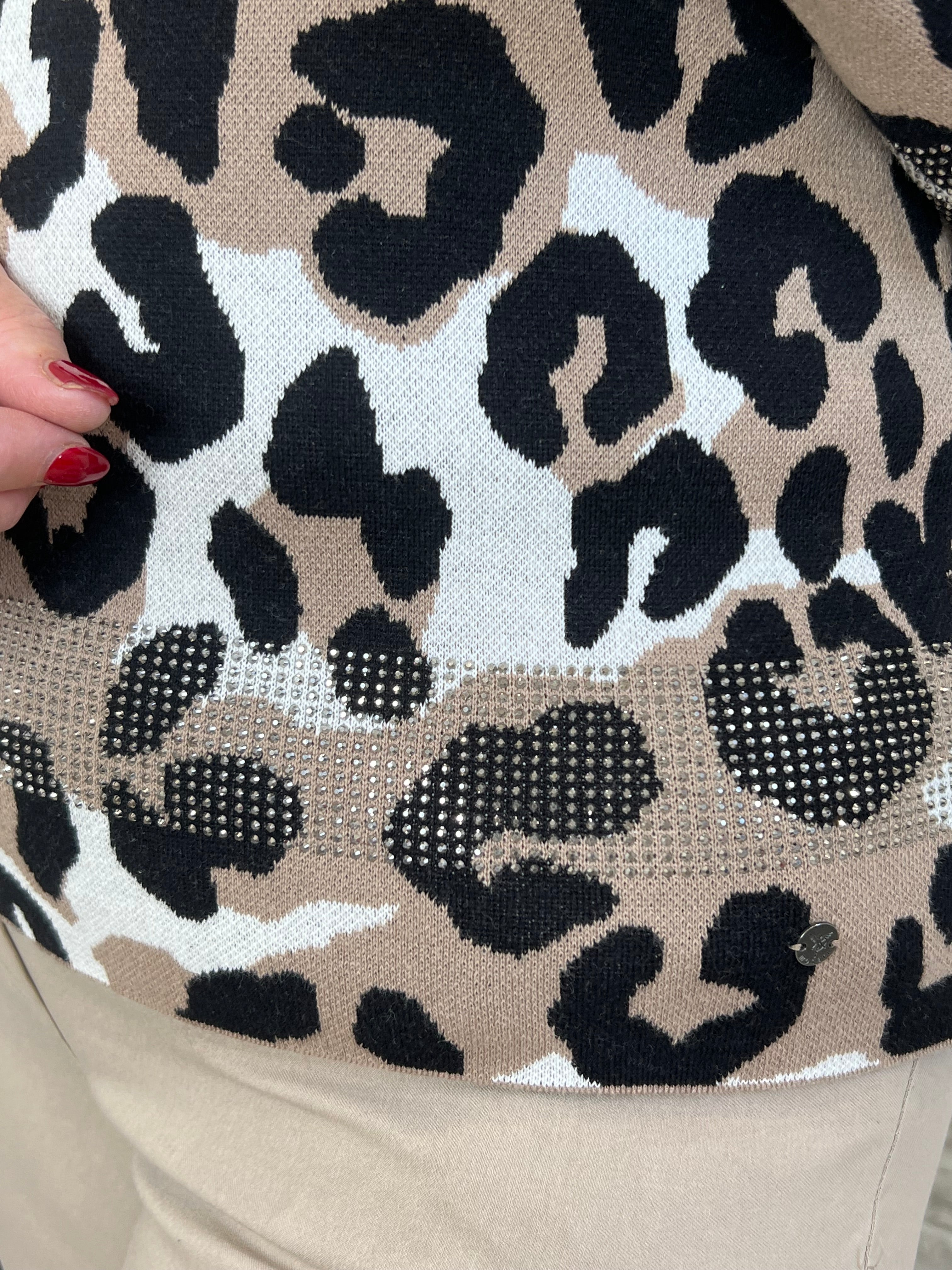 Monari Leopard Pattern Jumper In Milk Chocolate