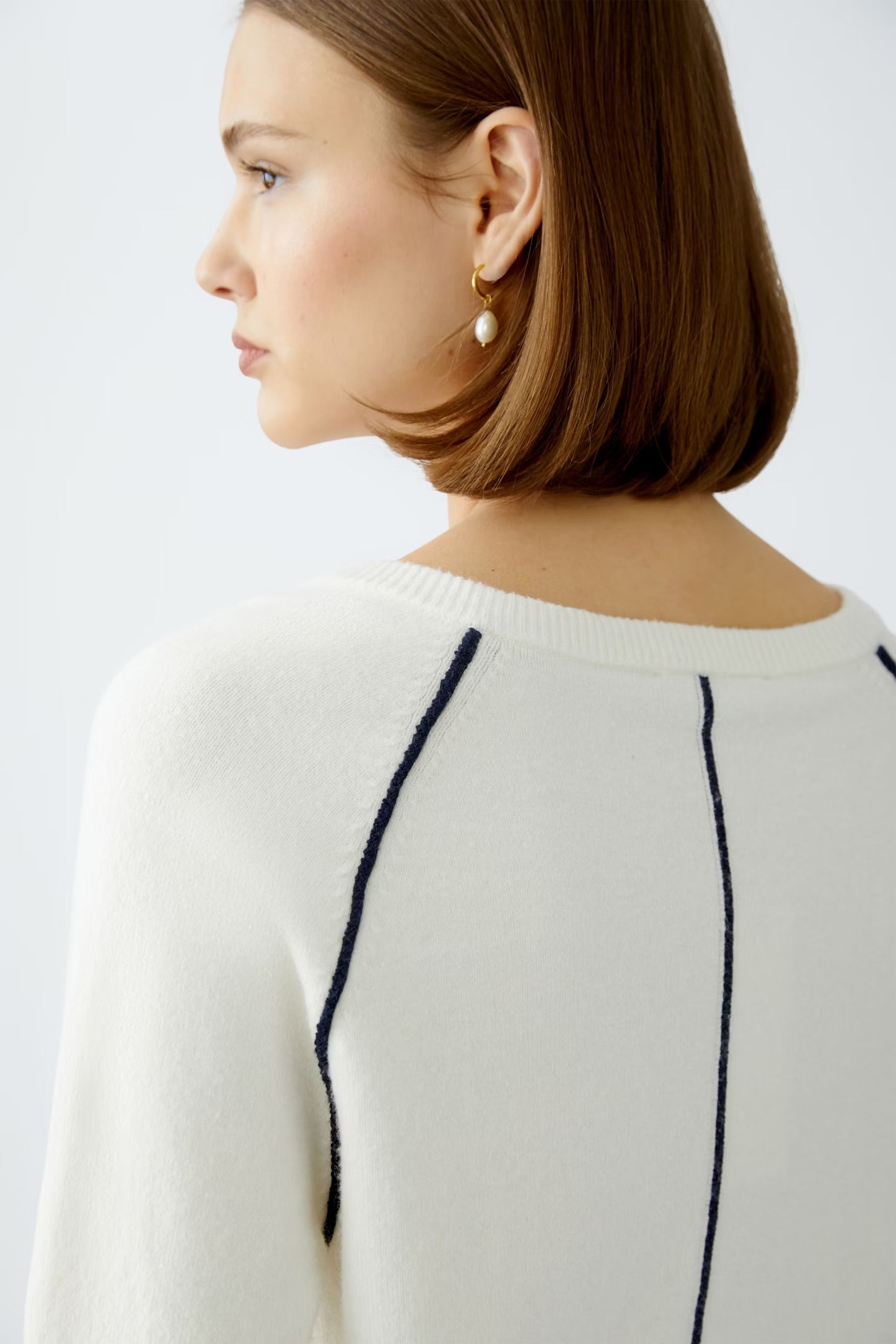 Oui Pullover With Placed Motif  In white & blue