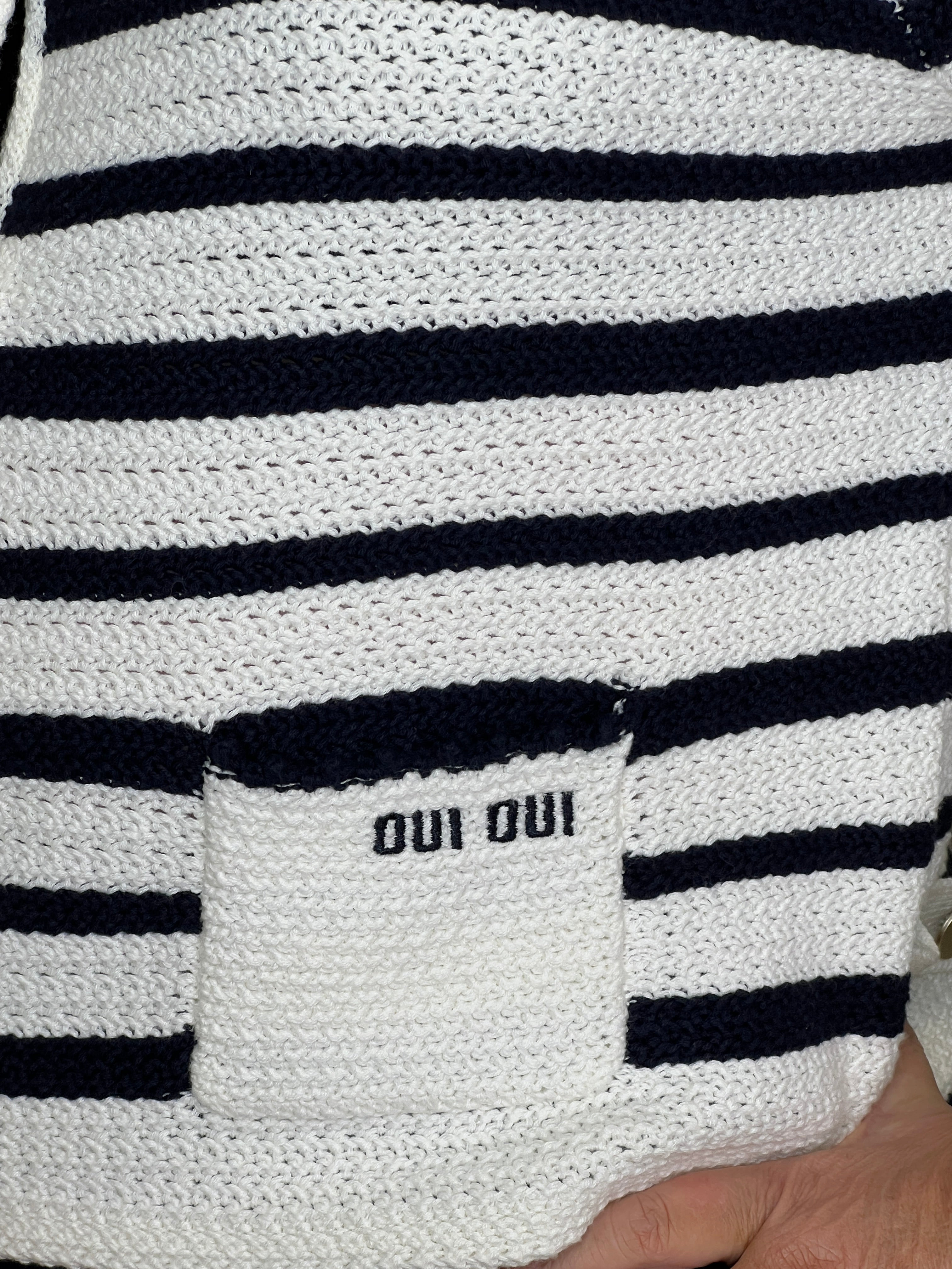 Oui Striped Cardigan In navy & White