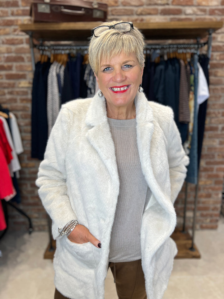 Street One Faux Fur Coat In Pastel Sand