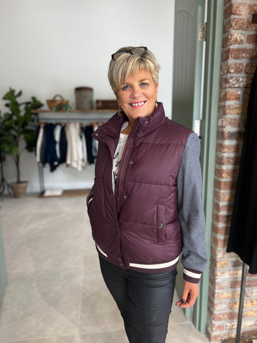 Milano Italy Padded Mix Jacket In Vino