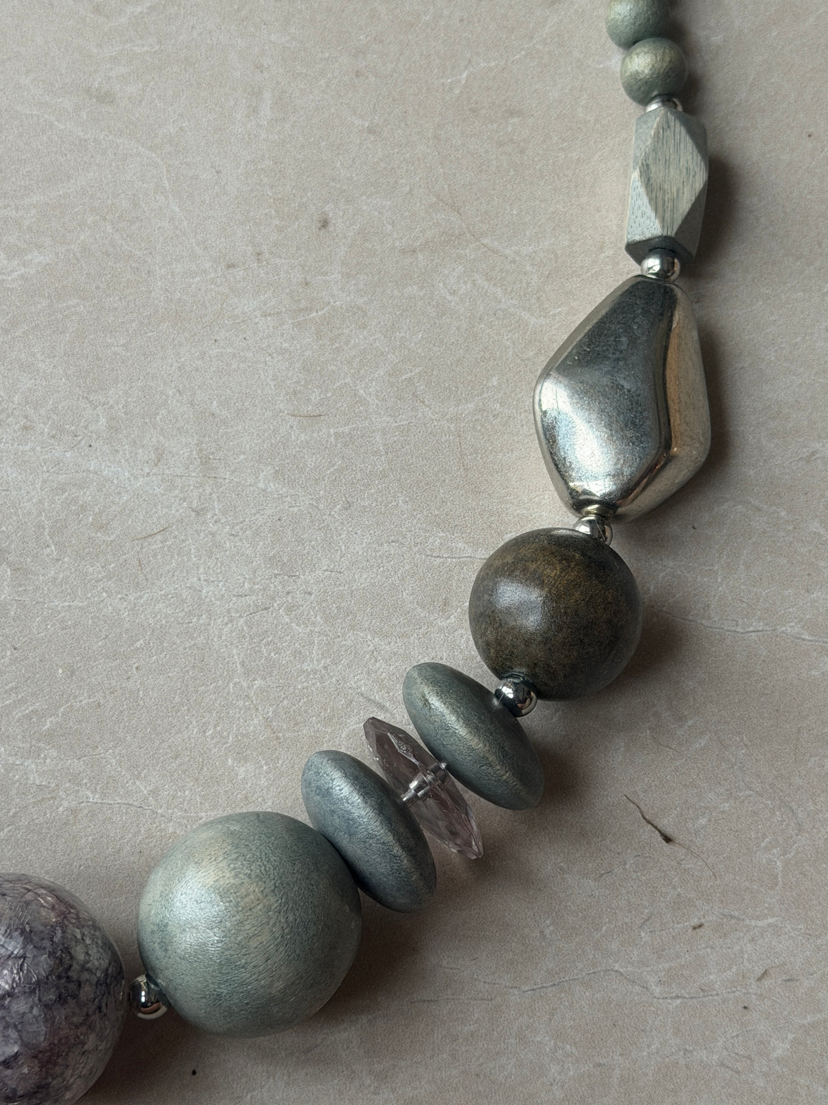 Different shaped ball necklace in duck egg mix