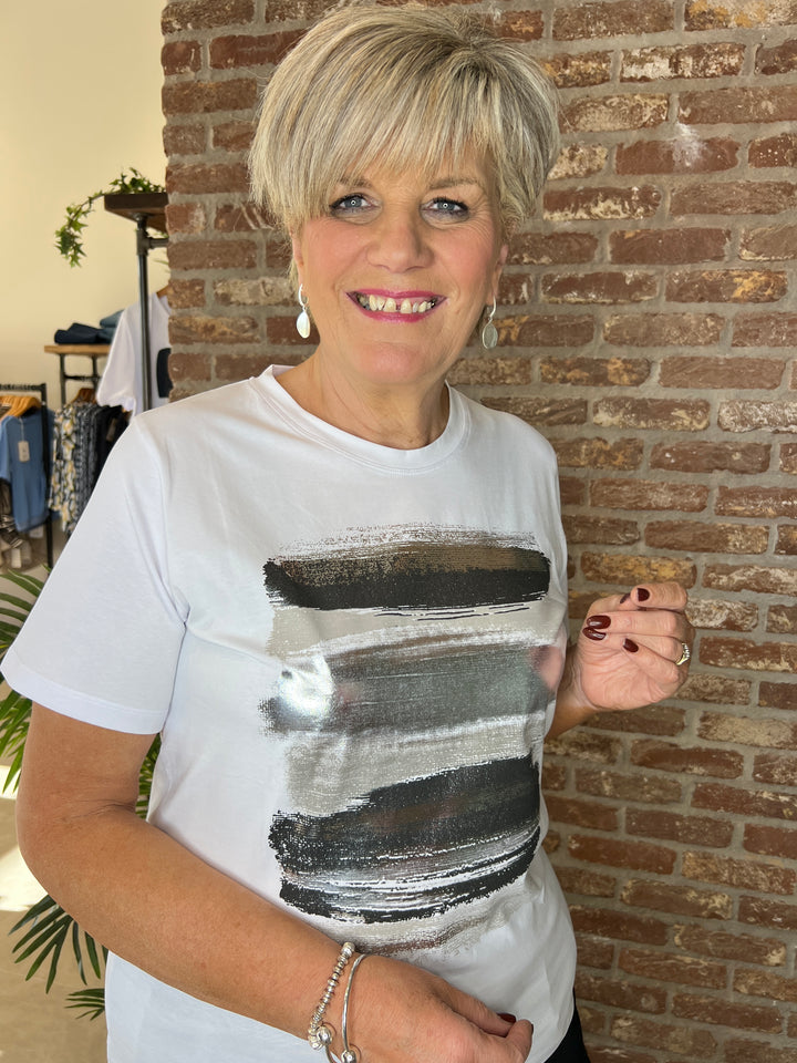 Peruzzi brush stroke T-shirt in white multi