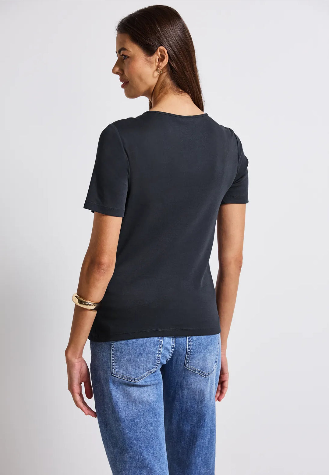 Street One Heart Neckline Top In Deep Water Blue