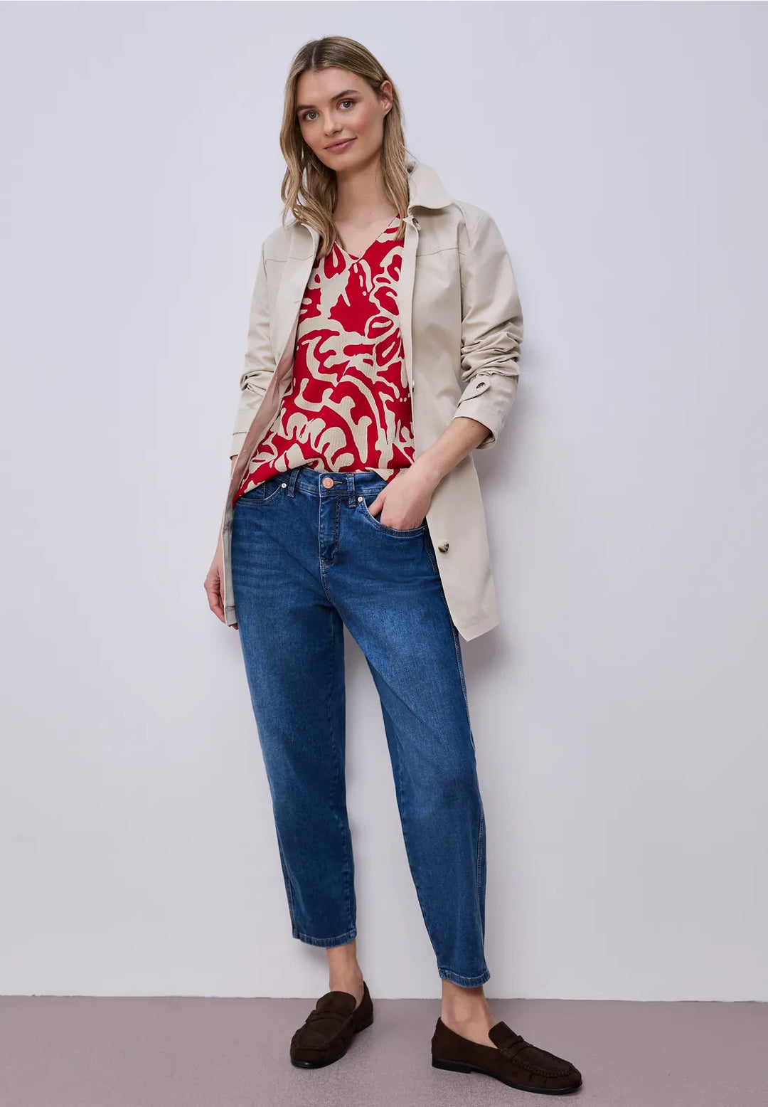 Street One V-neck floral top In Salsa Red