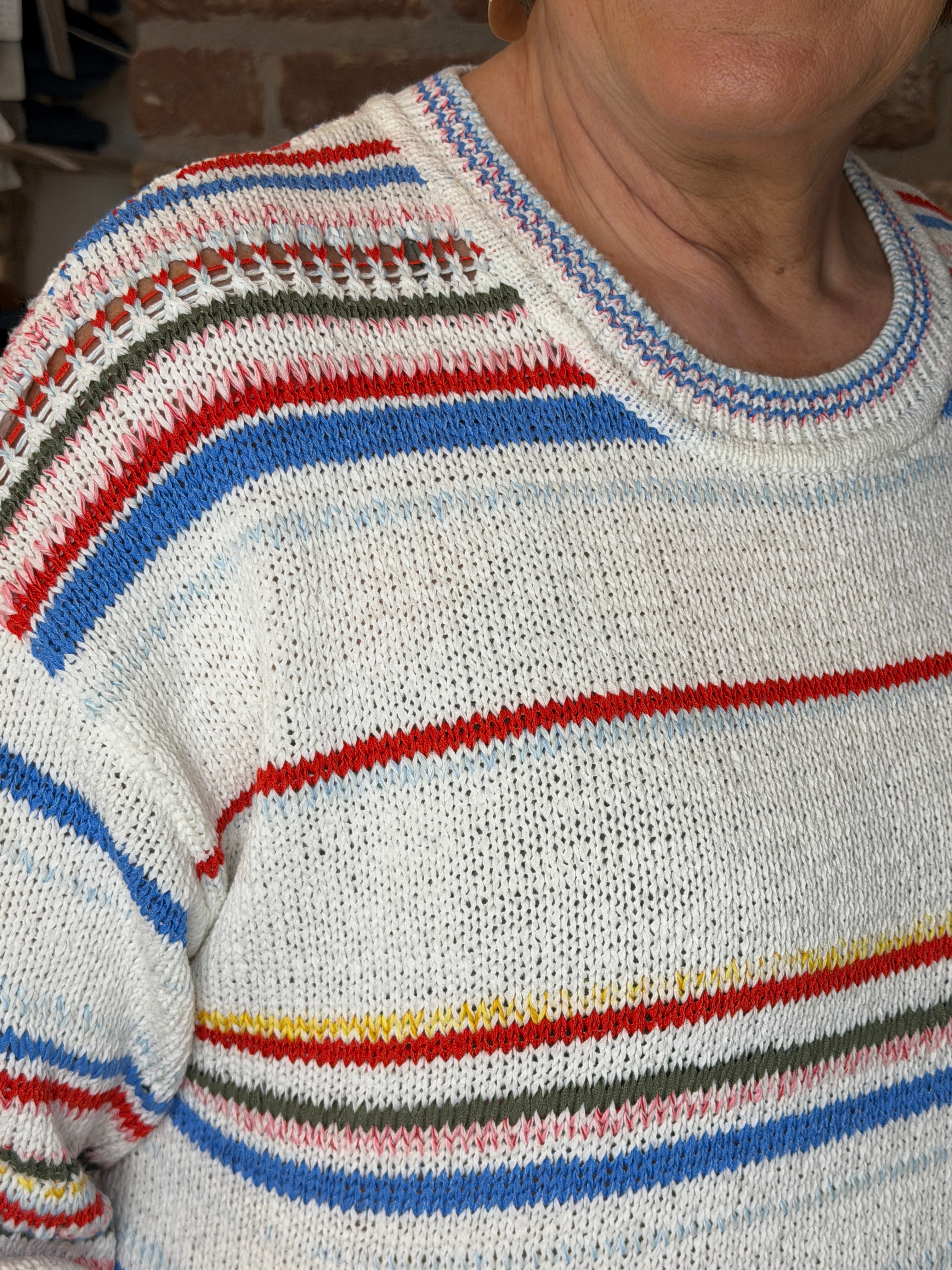 Oui striped pullover in white & red multi