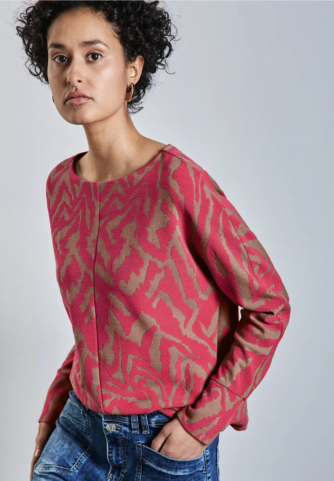 Street One Jacquard Jumper In Sugar Coral