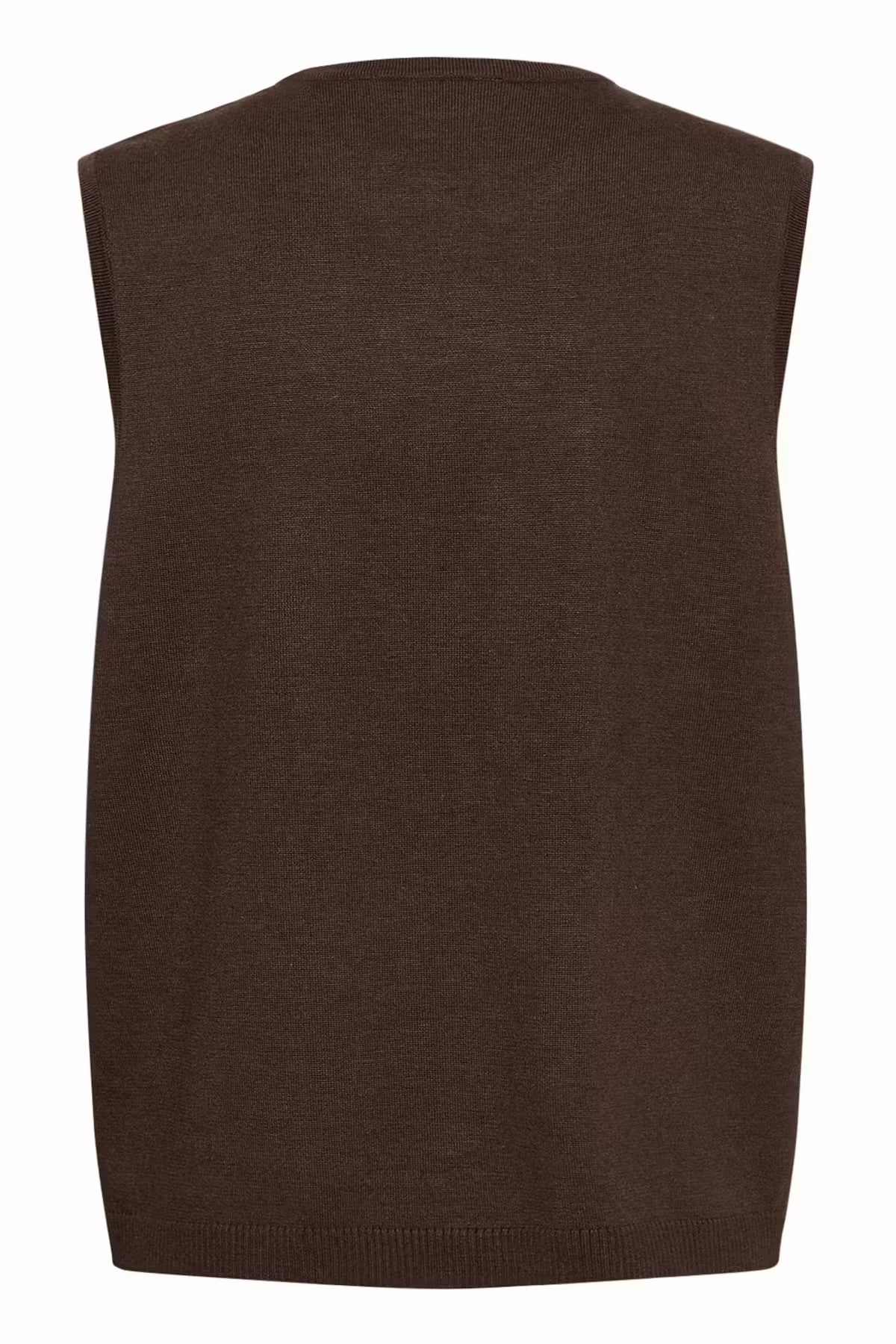 Plain round neck Vest in brown