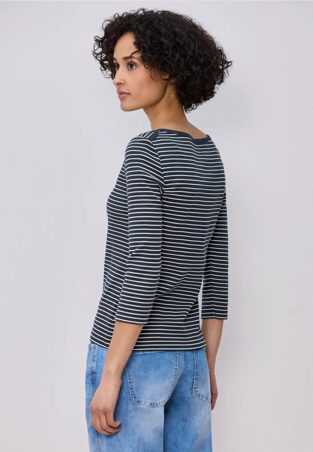 Street One Boat Neckline Striped Top In Navy