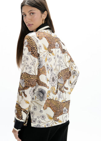 Leopard & border print shirt in multicolour