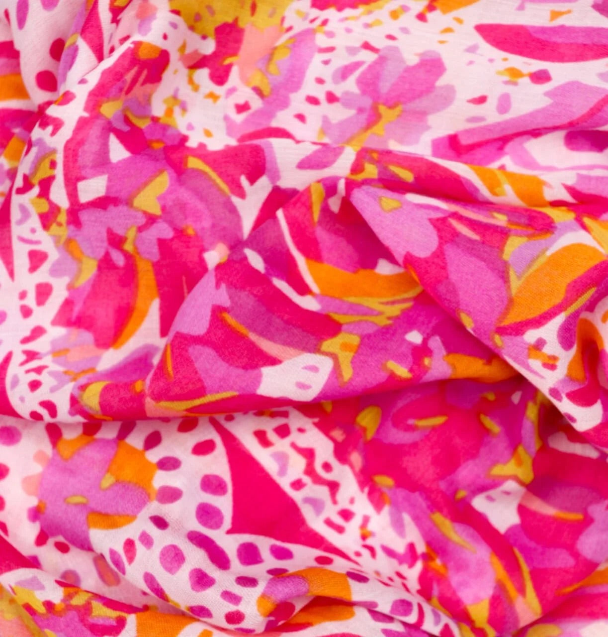 Polly Watercolour Flower Scarf In Hot Pink