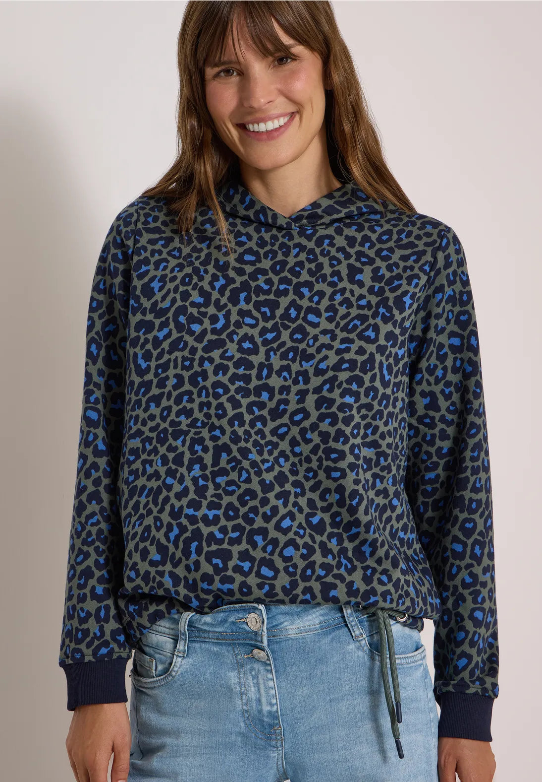 Leo print hoodie in Navy multi