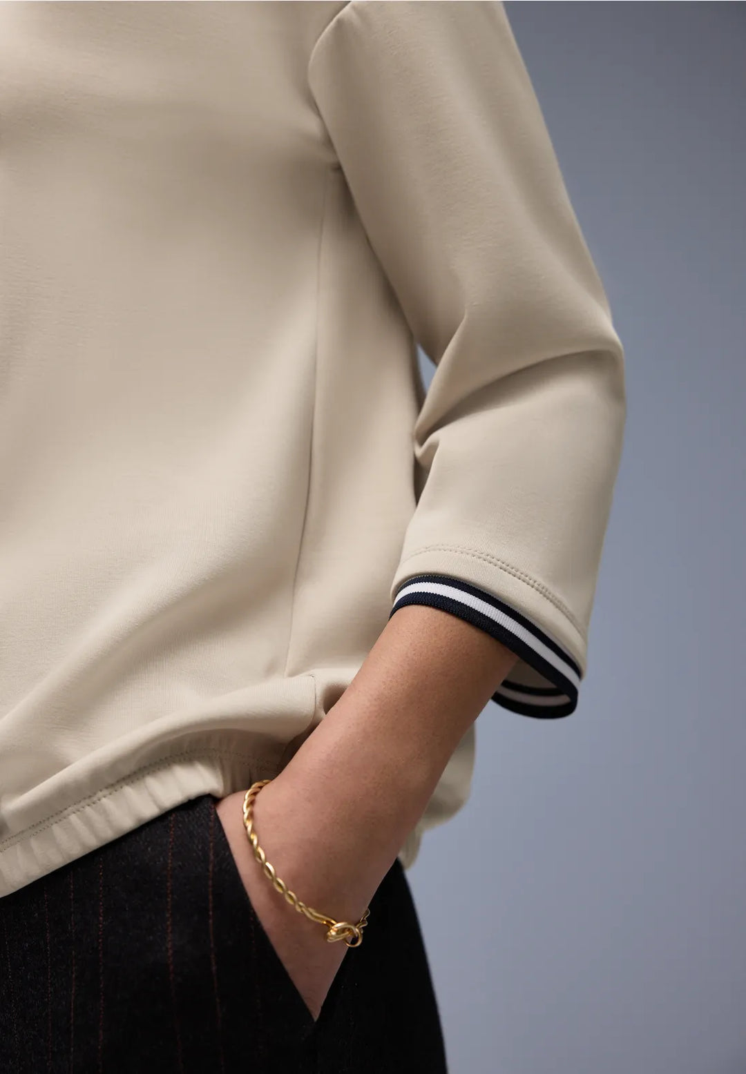 Street One sweatshirt With Stripe In Cotton Beige