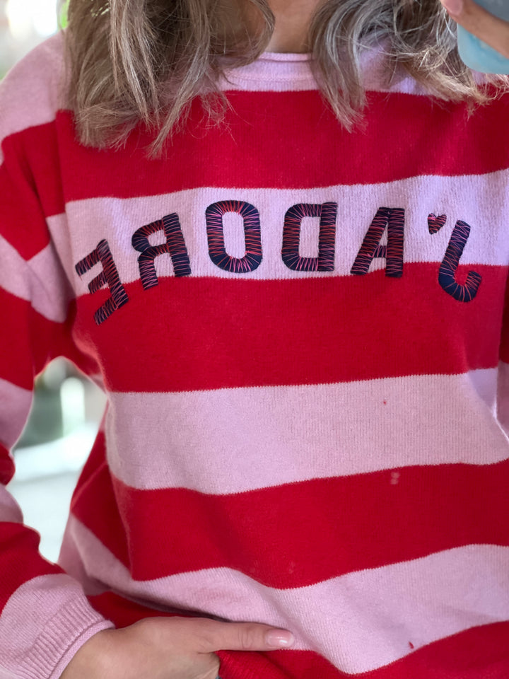 Oui Jadore Striped Pullover In Pink Rose