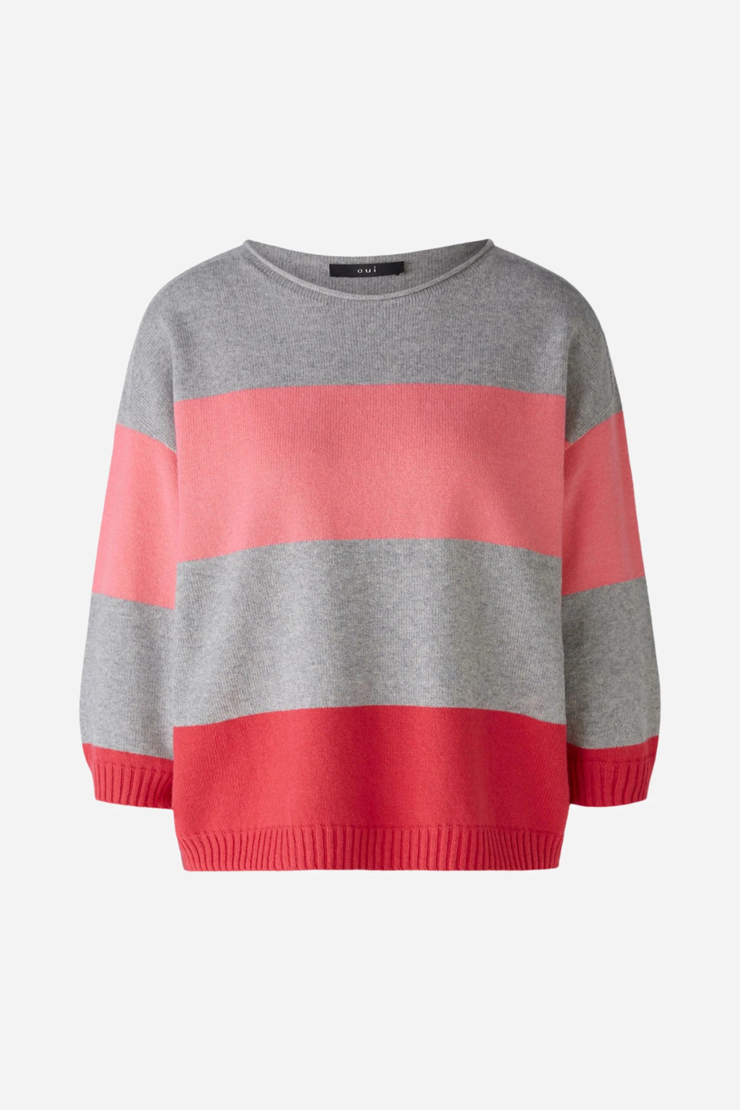 Oui Striped Jumper In Grey & Pink