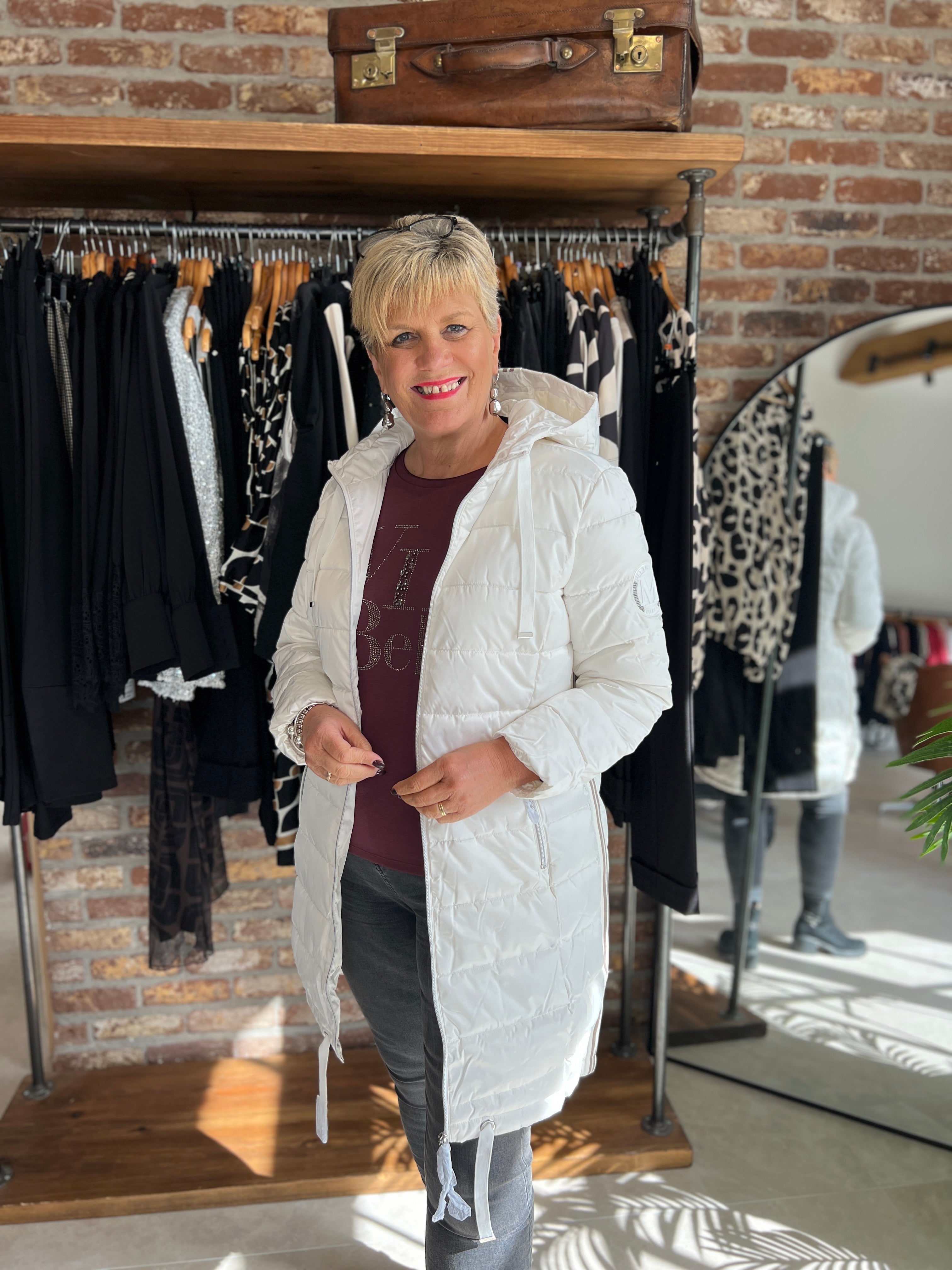 Monari Quilted Coat With Stripes In Cashmere