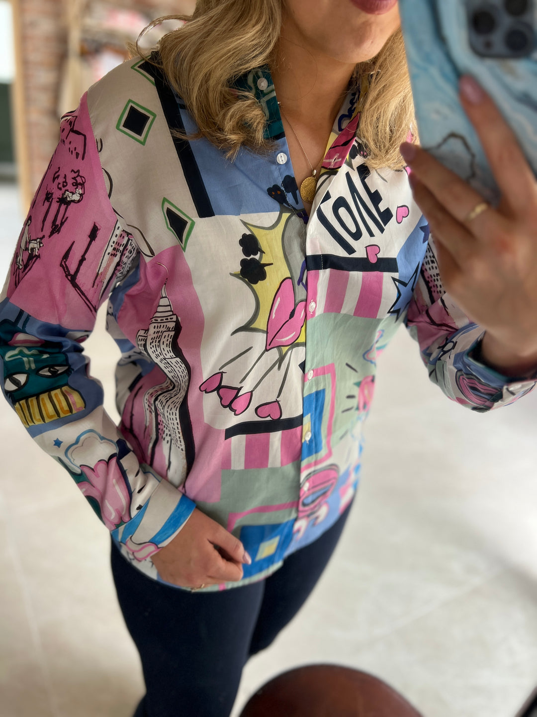 Milano Italy Print Shirt In Soft Pink Print