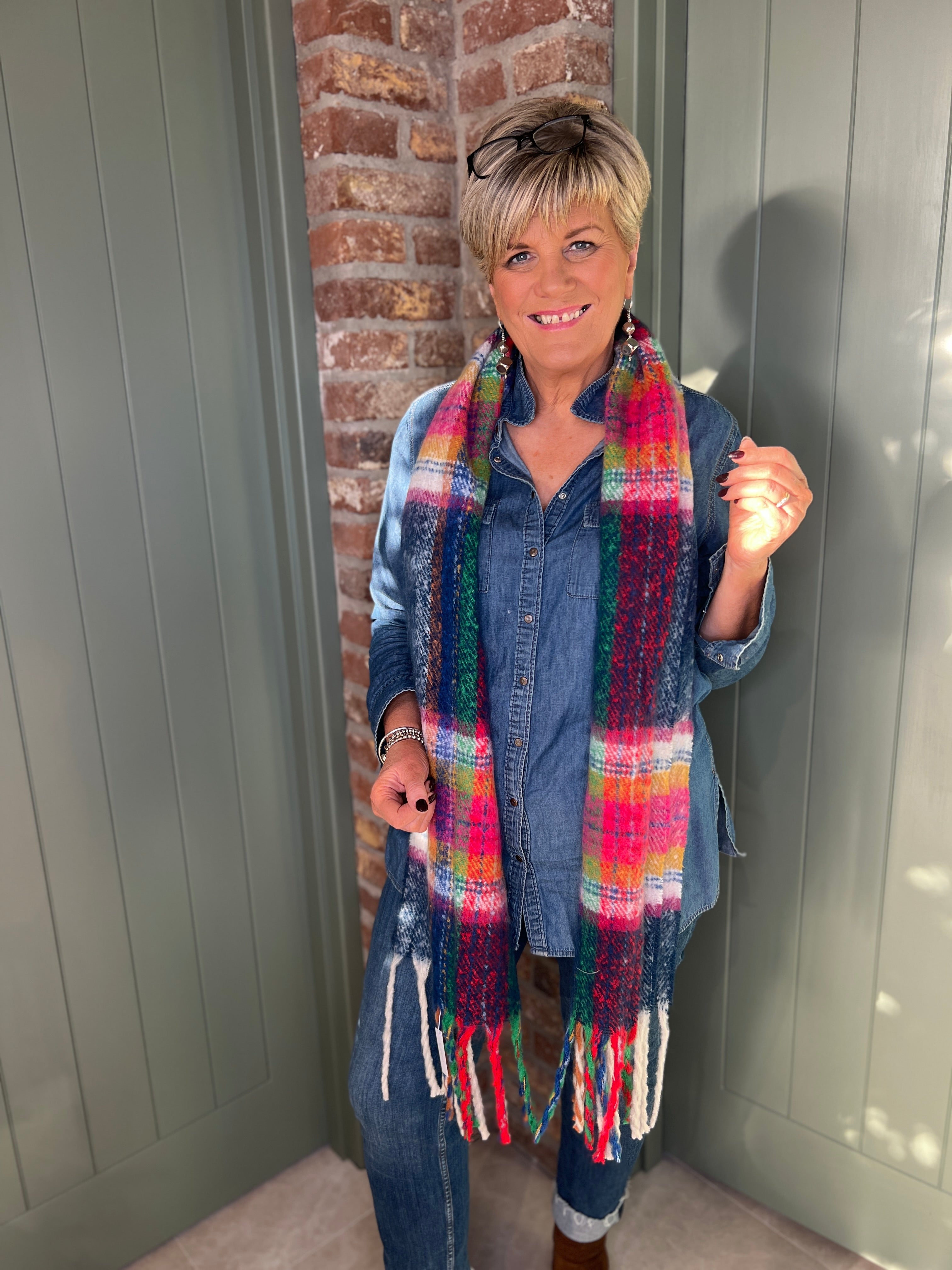 Sophie Tartan Blanket Scarf In Navy