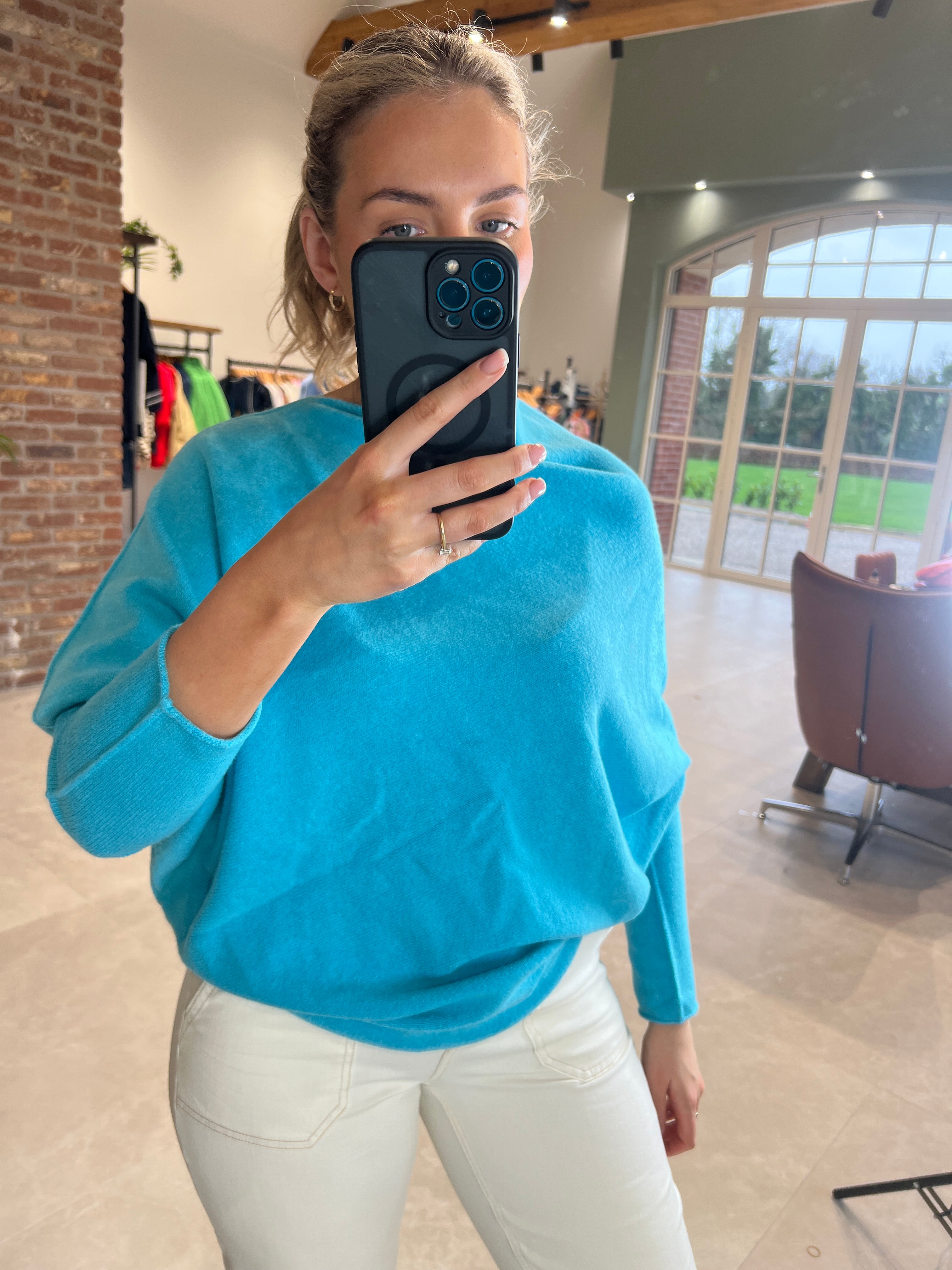 Deck By Decollage Asymmetric Knit In Turquoise
