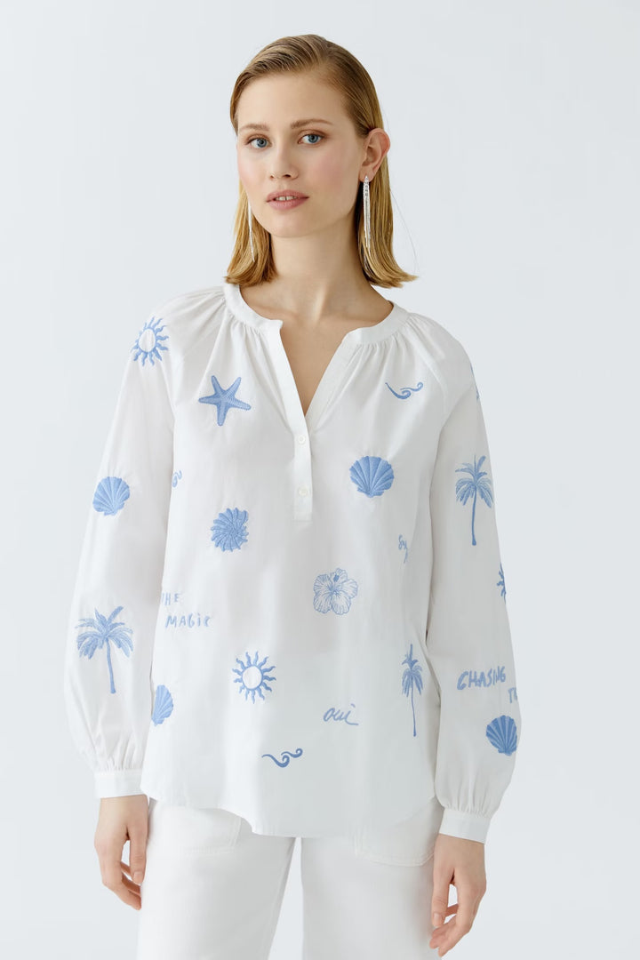 Oui Embroidery Cotton Blouse In Optic White