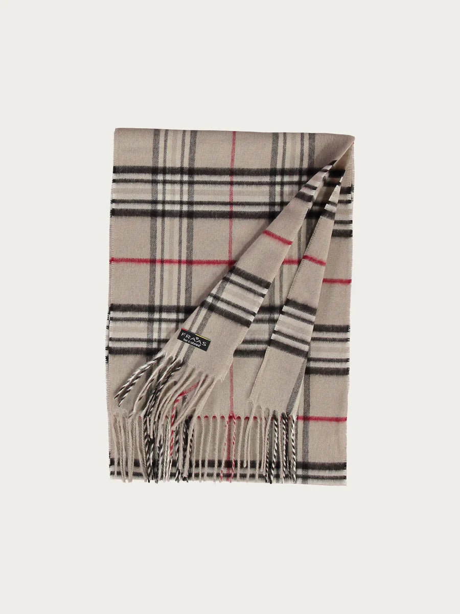 Cashmink Plaid Check Scarf In Soft Camel