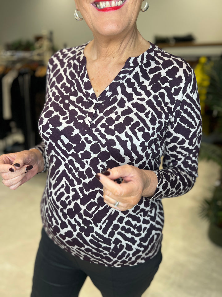 Cecil Split Neck Top In Eggplant Red