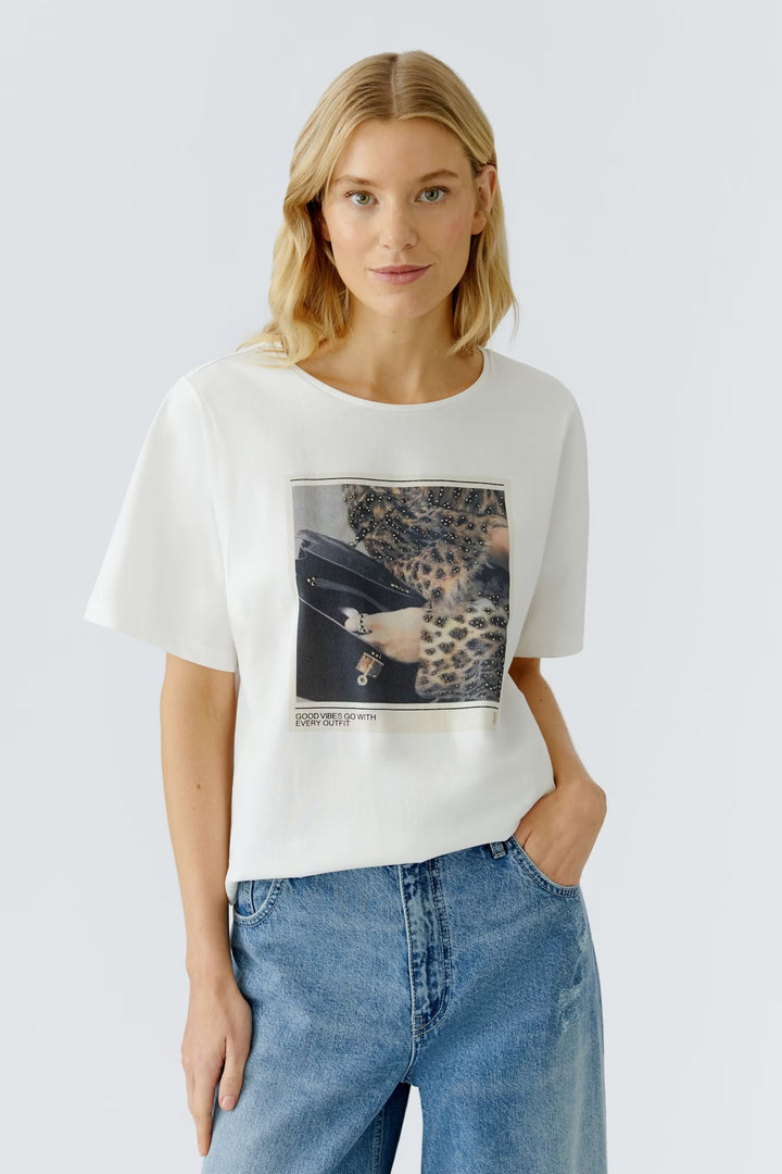 Oui Printed T-shirt In Cloud Dancer