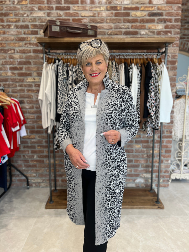 Monari Knitted Cardigan With Leopard Pattern In Griege