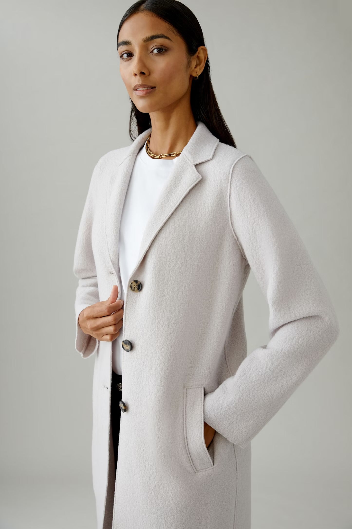 Oui Mayson Boiled Wool Coat In Stone Melange