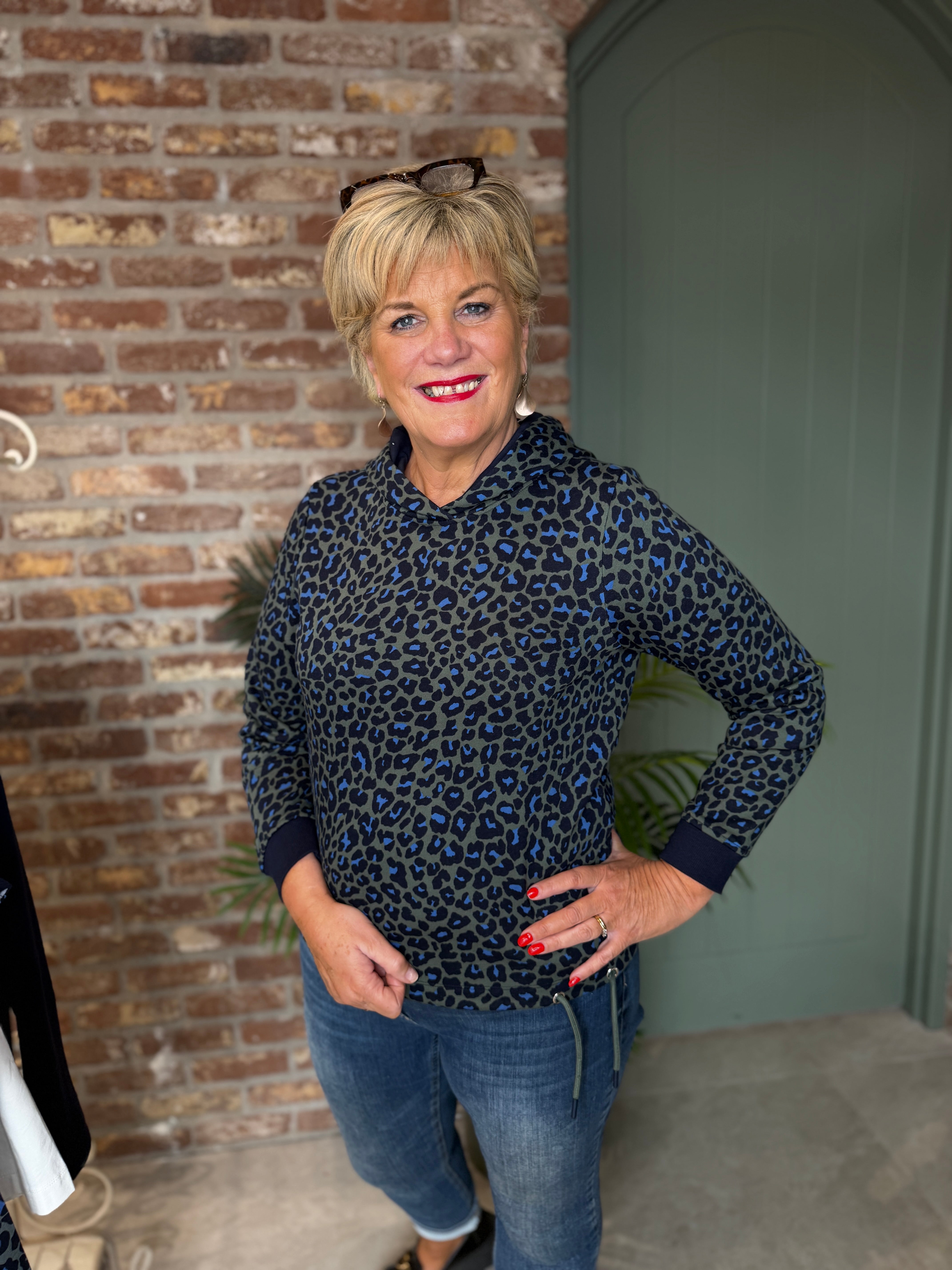 Leo print hoodie in Navy multi
