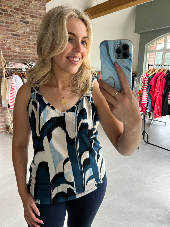 Street One Jersey Top With Knot In Tide Blue