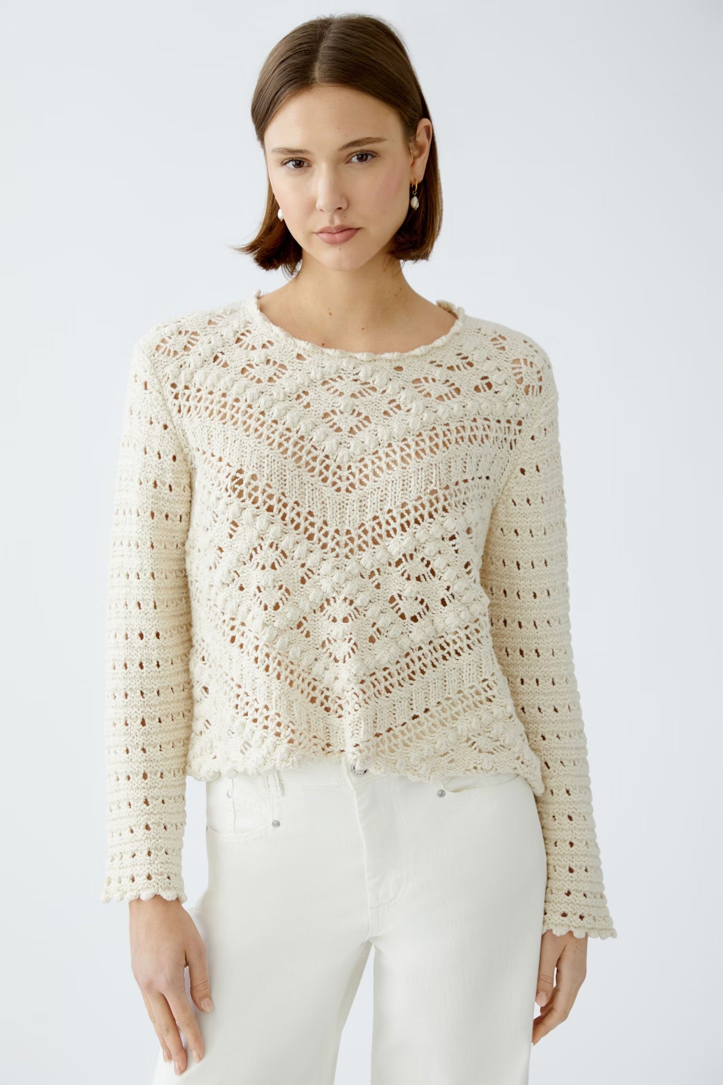 Oui Ajour Patterned Jumper In Cream