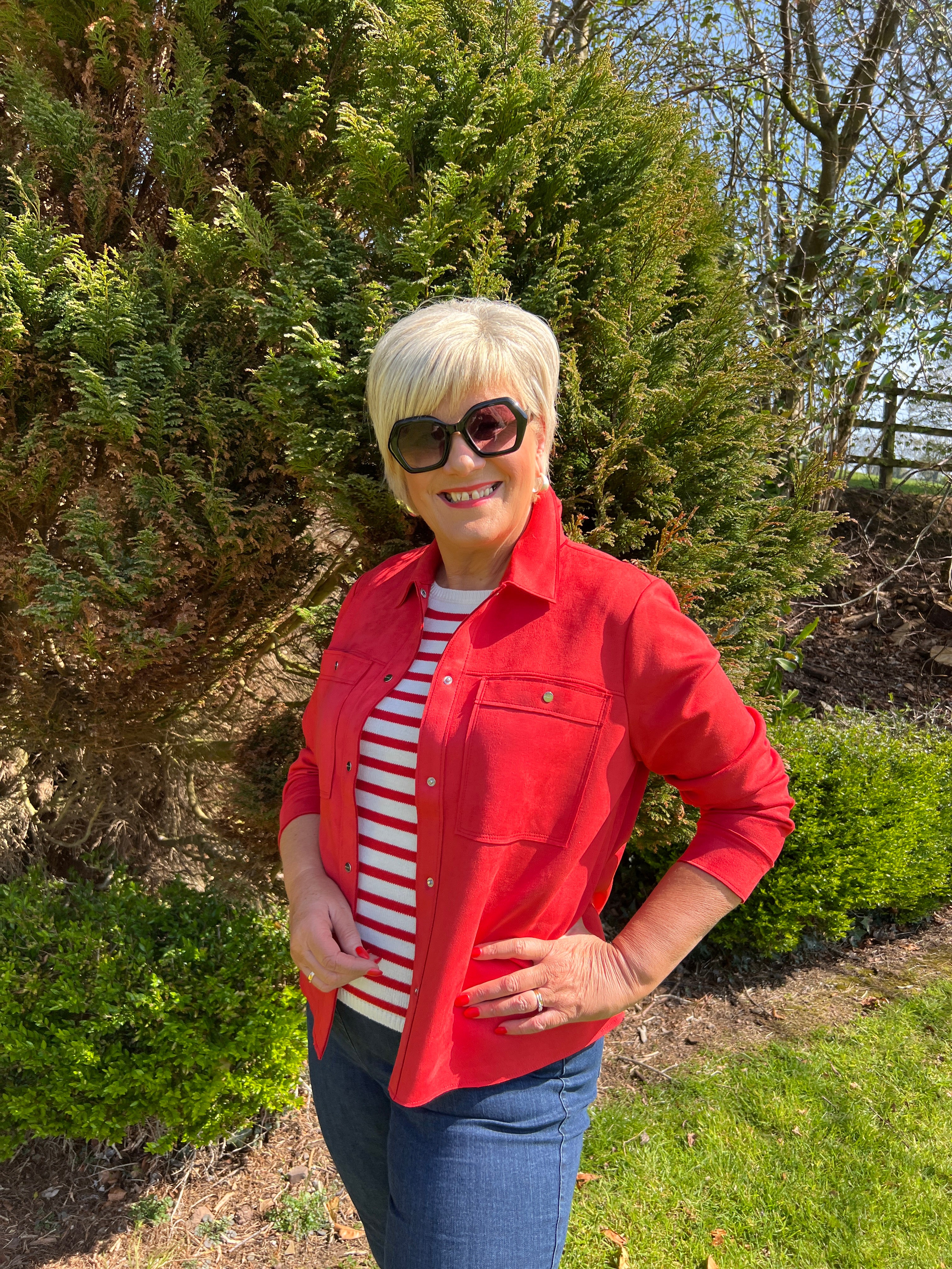 Street One Velours Jacket In Glory Red