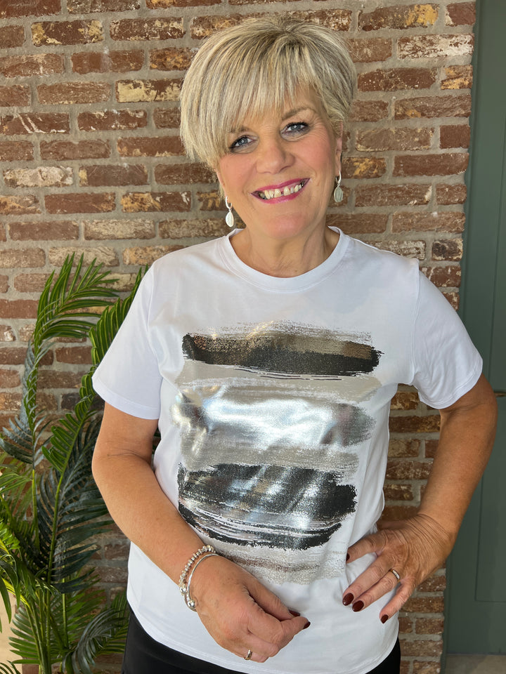 Peruzzi brush stroke T-shirt in white multi