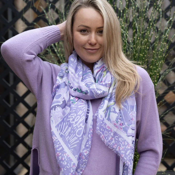 Polly Floral Patterned Scarf In Lilac