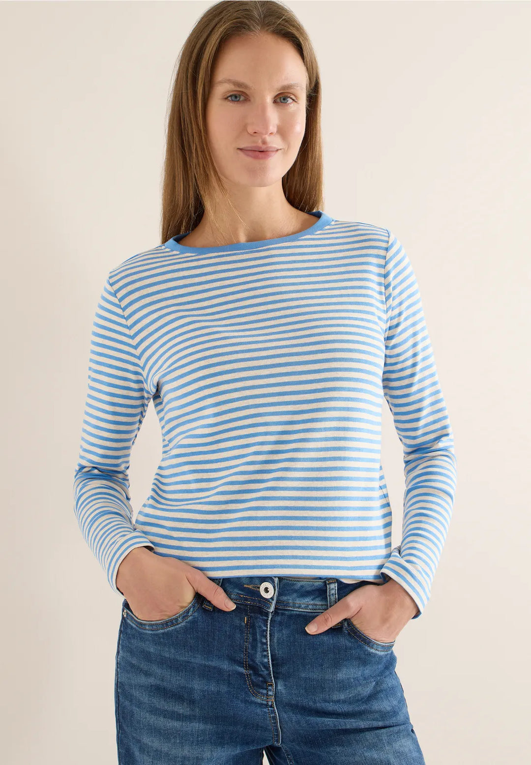 Cecil Basic Striped Top In Fountain Blue