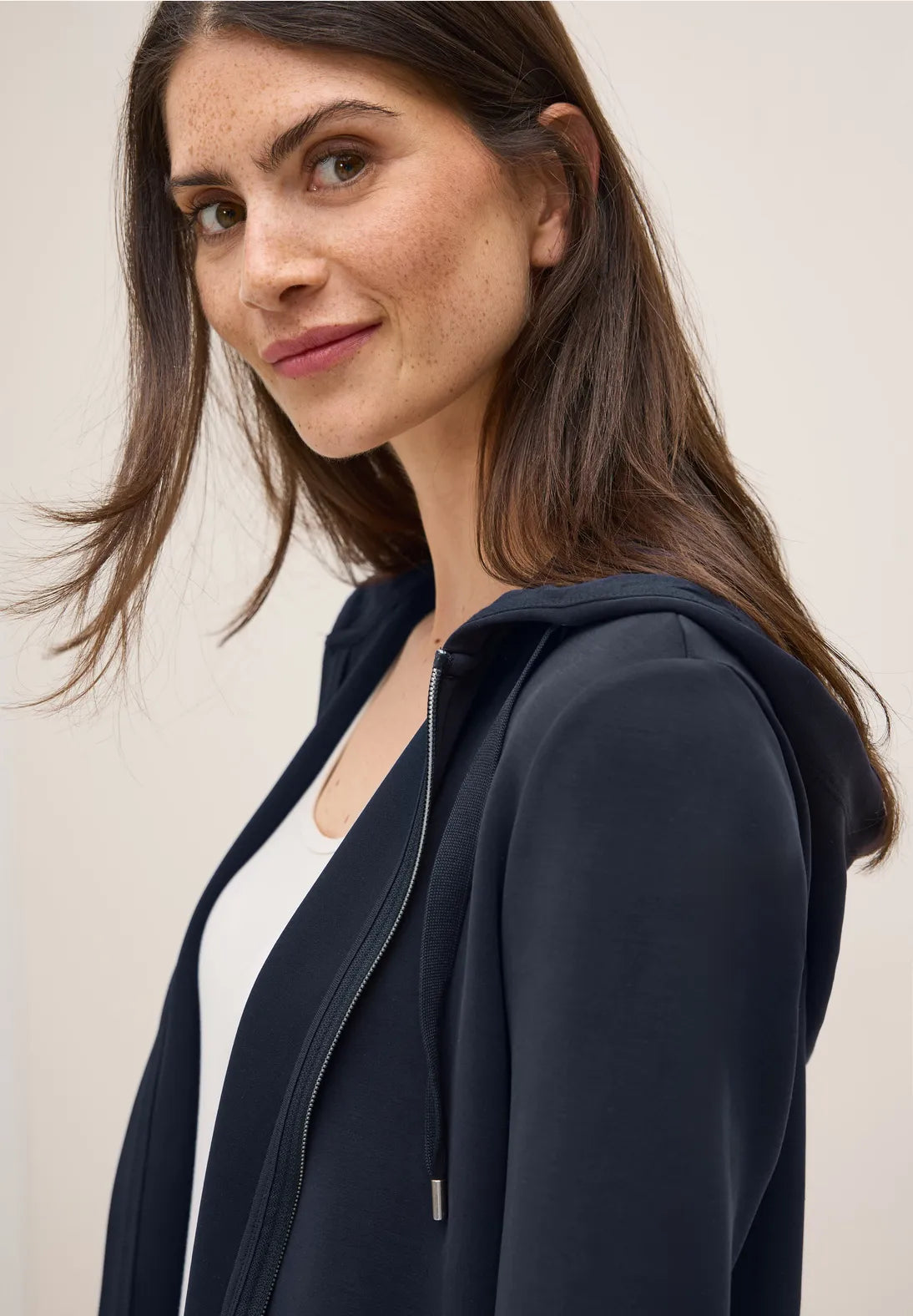 Cecil Soft Hooded Jacket In Urban Dark Blue