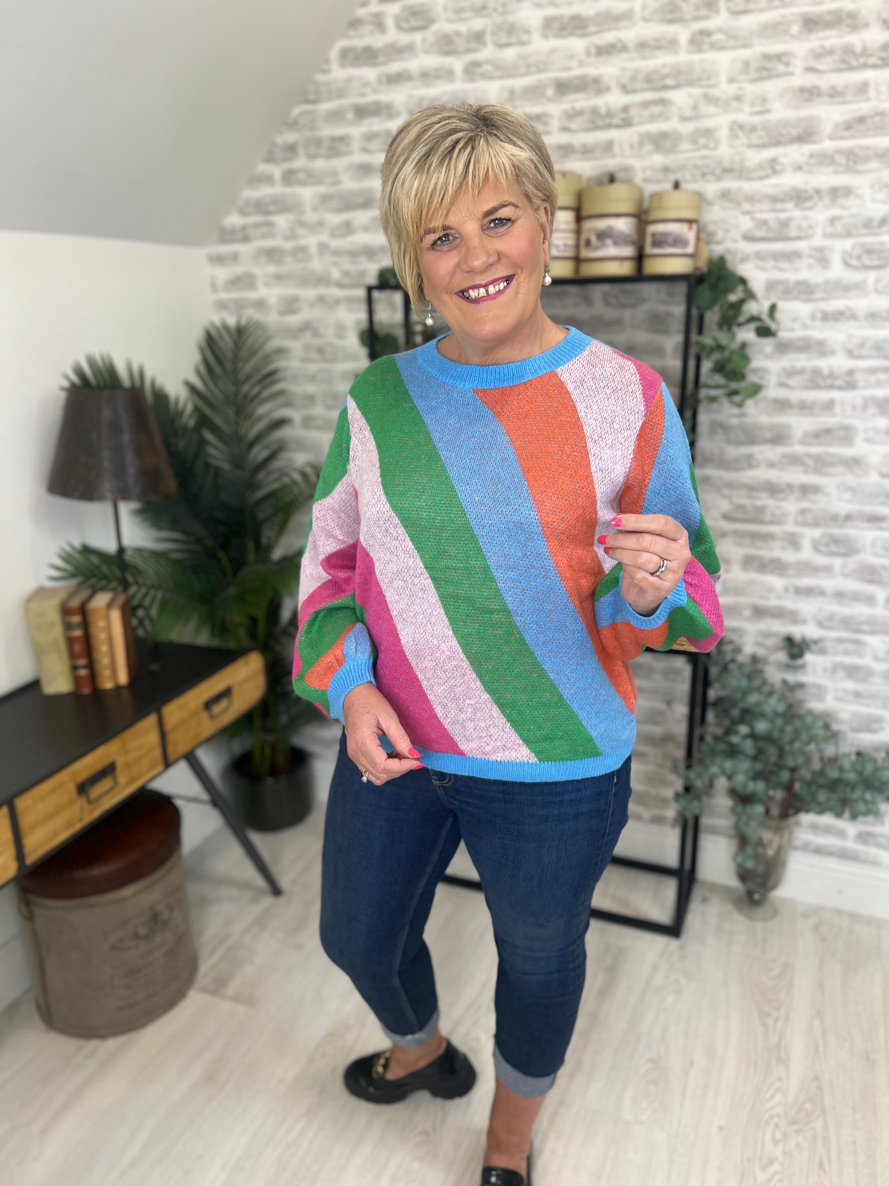 Sugarhill Brighton Essie Diagonal Stripes Jumper In Multi